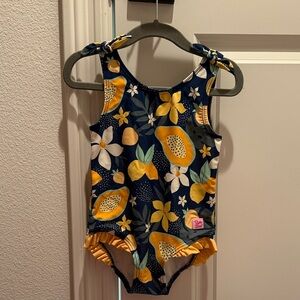 Ruffle Butts Navy and Yellow Flower Print One Piece